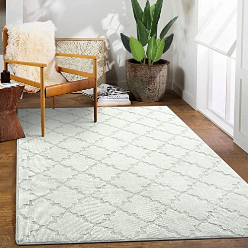 GAOMON 8x10 Large Shag Bedroom Rug, Solid Lattice Rug, Tufted Modern Geometric Area Rug Non-Shedding, Non Slip Moroccan Area Rug, Indoor Living Room Area Rugs, Grey 8'x10'