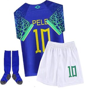 casmyd kids brazil ney-marr jersey+soccer shorts 2022 world cup #10 pe-le youth football team sports shirts kit for boys girl