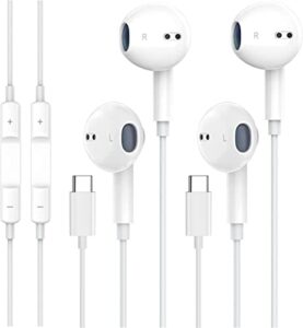 2 pack-usb c headphones earbuds, type c earbuds wired earphones with microphone & remote control noise cancelling in-ear headset for ipad pro, galaxy s23/s22/s21/s20/ultra note 10/20, pixel 7/6/6a/5/4