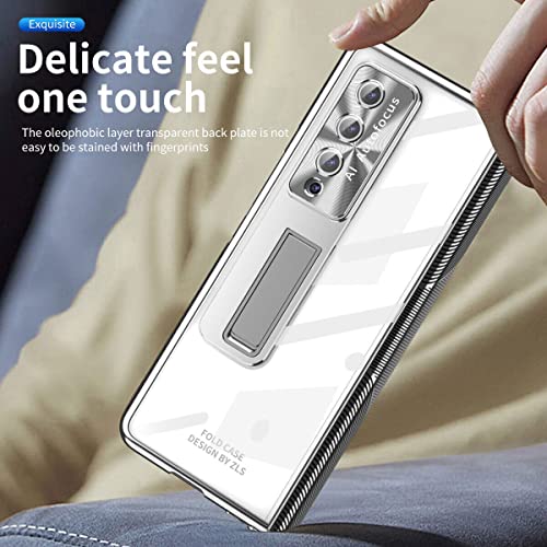 EAXER for Samsung Galaxy Z Fold 3 Case, Full Coverage Protection Plating Hinge Stand with S-Pen Anti-Drop Case Cover (Silver)