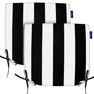 infblue outdoor chair cushions for patio furniture - round corner outdoor chair cushions water resistance seat cushions with ties (set of 2, 17''x16''x2'', black stripes)
