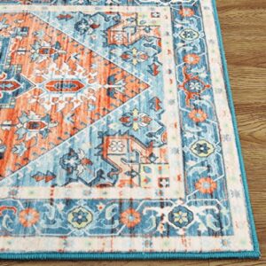 GAOMON Area Rug 8x10 Persian Rug Indoor Floor Cover Vintage Distressed Low-Pile Non-Shedding Area Rug Non-Slip Backing Rug for Bedroom Laundry Room, Blue/Orange, 8'x10'