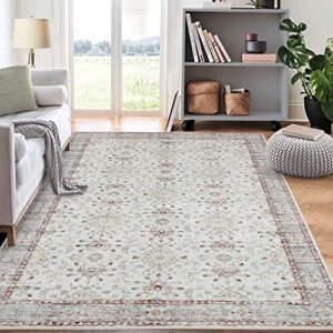 gaomon area rug 8x10 vintage persian rug indoor floor cover vintage distressed low-pile area rug non-slip backing rug for bedroom laundry room living room, taupe, 8'x10'