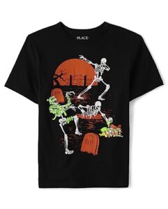 the children's place boys' short sleeve halloween graphic t-shirt, skeleton graveyard, large