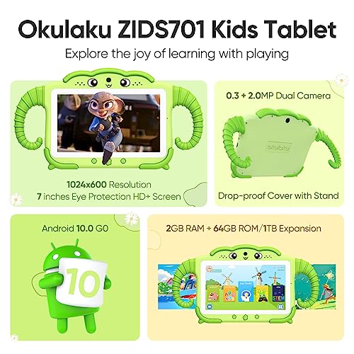 Kids Tablet 7 inch Tablet for Kids 64GB Toddler Tablet with Case Software Installed, Kids Learning Tablet with WiFi for Boys Girls, Android Tablet with Dual Camera Parental Control YouTube Netflix