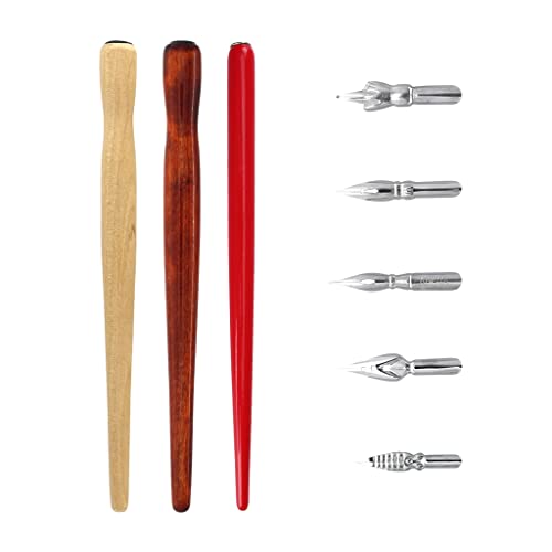 CHBC 5pcs Wooden Comic Pen Nib Holder Calligraphy Oblique Nib Pen Holder Calligraphy Pen Nib Holder Wooden Pen Nib Holder for Artist Ink Drawing Writing (Replacement nib)