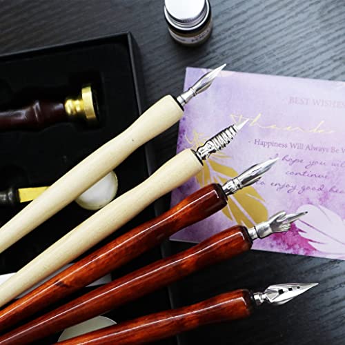 CHBC 5pcs Wooden Comic Pen Nib Holder Calligraphy Oblique Nib Pen Holder Calligraphy Pen Nib Holder Wooden Pen Nib Holder for Artist Ink Drawing Writing (Replacement nib)