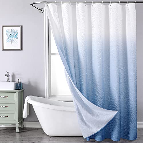 CZL Bathroom Blue Shower Curtain Set Ombre with 12 Hooks, Modern Shower Curtain, Gradient Textured Shower Curtains for Bathroom, Waterproof Fabric Shower Curtains, Machine Washable, 72 x 72 Inches