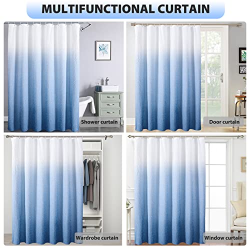 CZL Bathroom Blue Shower Curtain Set Ombre with 12 Hooks, Modern Shower Curtain, Gradient Textured Shower Curtains for Bathroom, Waterproof Fabric Shower Curtains, Machine Washable, 72 x 72 Inches