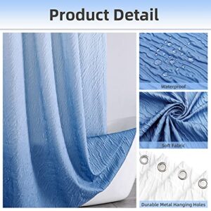 CZL Bathroom Blue Shower Curtain Set Ombre with 12 Hooks, Modern Shower Curtain, Gradient Textured Shower Curtains for Bathroom, Waterproof Fabric Shower Curtains, Machine Washable, 72 x 72 Inches