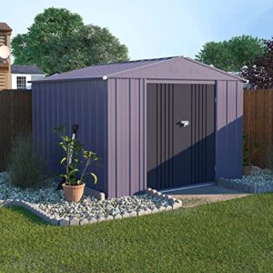 VEIKOU 8' x 10' Metal Storage Shed with Thickened Galvanized Steel, Lockable Door, Air Vents, Garden Tool Storage Shed for Outdoor Patio, Gray