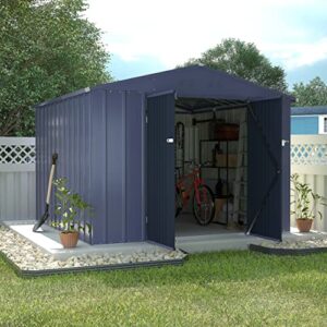 VEIKOU 8' x 10' Metal Storage Shed with Thickened Galvanized Steel, Lockable Door, Air Vents, Garden Tool Storage Shed for Outdoor Patio, Gray