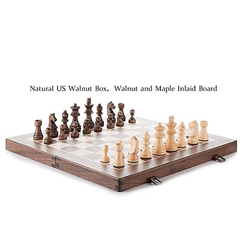 THPT Foldable Walnut Chess Set Magnetic Board Game Set with Storage Slot Suitable for Beginners Children and Adults 15 Inches Board Games