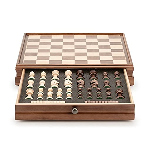 THPT Walnut Wood Chess Set Chess and Checkers Set with Chess Pieces Storage Slots Chess Board Game for Kids Gift Board Games