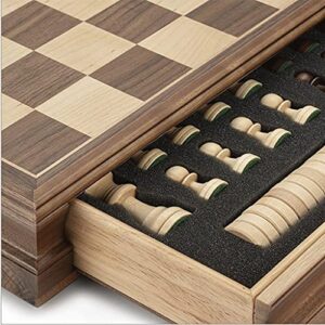 THPT Walnut Wood Chess Set Chess and Checkers Set with Chess Pieces Storage Slots Chess Board Game for Kids Gift Board Games