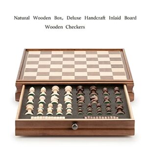 THPT Walnut Wood Chess Set Chess and Checkers Set with Chess Pieces Storage Slots Chess Board Game for Kids Gift Board Games