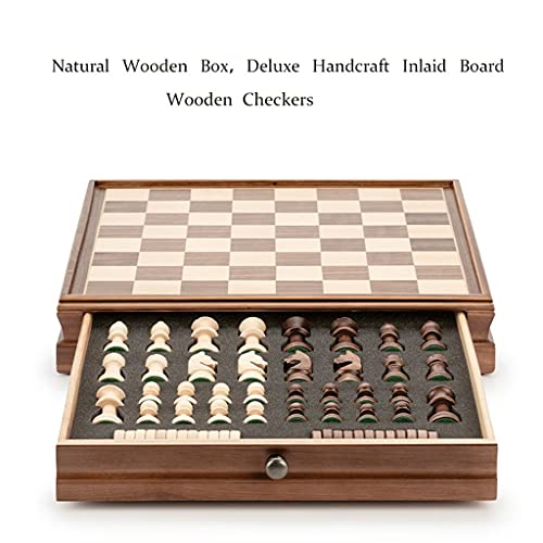 THPT Walnut Wood Chess Set Chess and Checkers Set with Chess Pieces Storage Slots Chess Board Game for Kids Gift Board Games