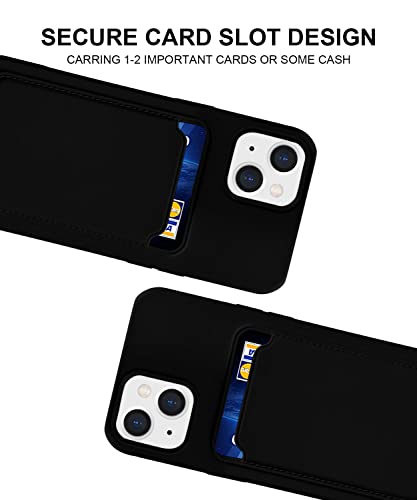 Silicone Card Case Compatible with iPhone 13/iPhone 14 6.1inch, Shock-Absorbing Protective Case with Card Holder, Soft Slim Wallet Case Compatible with iPhone 13/iPhone 14 Pro-Black
