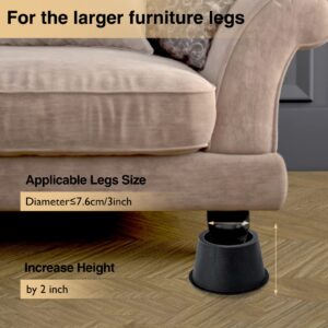 Tocawe Set of 9 Bed Furniture Riser 2", Round Dorm Bed Frame Riser，Heavy Duty Furniture Riser with Non-Slip Foam Pads for Bed, Desk, Chair, Sofa Table, Sofa Lift, Black