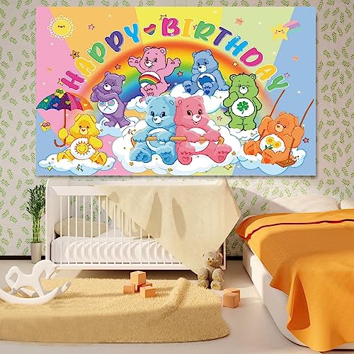 Cartoon Bear Birthday Party Decoration Background, Cartoon Bear Party Ornament Banner Photography Background Boy Girl Baby Shower Decoration 5x3FT