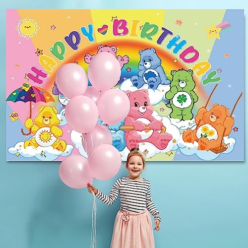 Cartoon Bear Birthday Party Decoration Background, Cartoon Bear Party Ornament Banner Photography Background Boy Girl Baby Shower Decoration 5x3FT