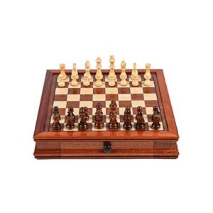 thpt high-end 16" drawer wooden chess & checker set for adults 2 extra queen wooden chessmen classic board game gift for men board games (size : l)