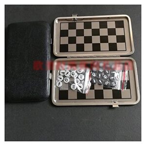 thpt magnetic metal chess set mini aluminum or leather box stainless steel chess board foldable portable pocket chess board games board games (color : leather box chess set)