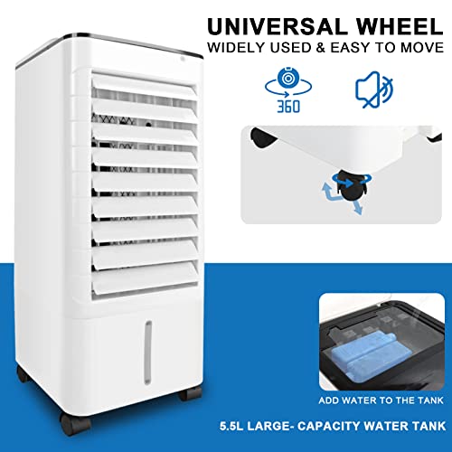 Portable Air Conditioner, 3-IN-1 Evaporative Air Cooler Windowless, 4 Modes & 3 Speeds Personal Swamp Cooler w/Humidifier, Remote & 12H Timer, Evaporative Cooler for Room Home Office