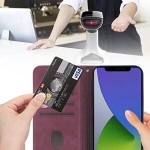 Oduio Wallet Case for iPhone iPhone 13 6.1 inch - [Strong Magnetic] PU Leather Folio Flip Case with Card Holder Kickstand Protective Phone Cover - Wine Red