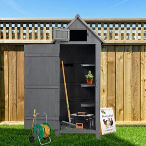 ritsu outdoor storage cabinet tool wooden shed for storing mower hose, backyard garden shed for tools, spacious space waterproof roof bin outside furniture, 31" x 21" x 71" h, gray