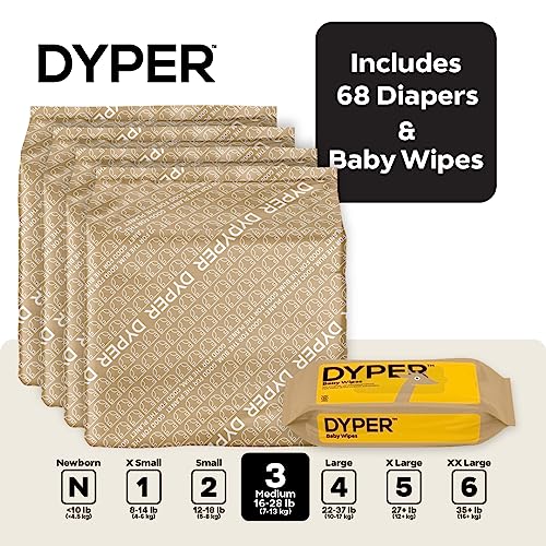 DYPER Viscose from Bamboo Baby Diapers Size 3 + Wipes | Honest Ingredients | Cloth Alternative | Day & Overnight | Made with Plant-Based* Materials | Hypoallergenic for Sensitive Skin, Unscented