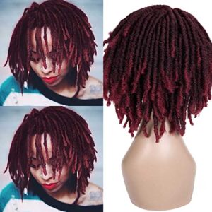 YEZHIQIU 8Inches Short Dreadlock Wig Natural Black Synthetic Hair Nu Faux Afro Dreadlock Wigs Heat Resistant Breathable Faux Locs Braids Hair Wigs (1B/Bug#)