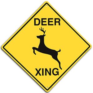 tags america deer crossing sign - 12"x12" deer xing street signs for roads, backyard, sideway, embossed, rust-free, weather-proof hanging deer sign for animal lovers