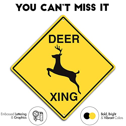 Tags America Deer Crossing Sign - 12"x12" Deer Xing Street Signs for Roads, Backyard, Sideway, Embossed, Rust-Free, Weather-Proof Hanging Deer Sign for Animal Lovers
