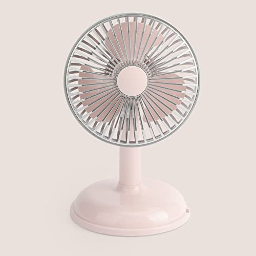 VINGVO Vintage Fan, Vintage Electric Fan Retro Pure Color USB Charging Metal Portable for Office for Students (Light Pink)