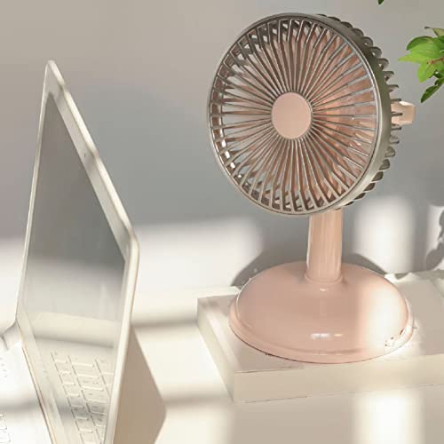 VINGVO Vintage Fan, Vintage Electric Fan Retro Pure Color USB Charging Metal Portable for Office for Students (Light Pink)