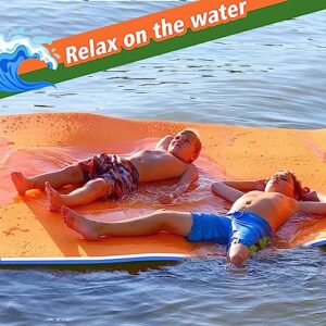 12'x6' Floating Water Pad, 3 Layers XPE Foam Water Mat, Tear-Resistant Lily Pad Lilly Pad with Tethering System, Floating Mat for Lake, Recreation Pool, Beach, Ocean, Orange/Green