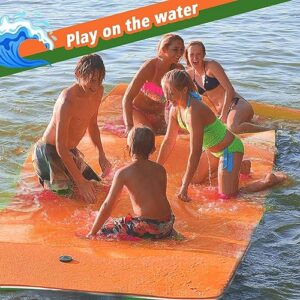 12'x6' Floating Water Pad, 3 Layers XPE Foam Water Mat, Tear-Resistant Lily Pad Lilly Pad with Tethering System, Floating Mat for Lake, Recreation Pool, Beach, Ocean, Orange/Green