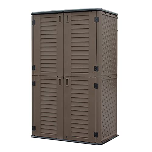 Mrosaa Sheds & Outdoor Storage, 52 Cu.ft Vertical Storage Sheds Outdoor with Floor, Outdoor Storage Cabinet Waterproof for Garage Storage, Pool Storage, Bike Shed, Garden Shed, Outdoor Storage (Brown)