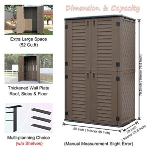 Mrosaa Sheds & Outdoor Storage, 52 Cu.ft Vertical Storage Sheds Outdoor with Floor, Outdoor Storage Cabinet Waterproof for Garage Storage, Pool Storage, Bike Shed, Garden Shed, Outdoor Storage (Brown)