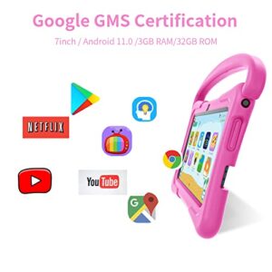 WXUNJA Kids Tablet, 7 inch Android Tablet for Kids, 3GB 32GB Toddler Tablet with Bluetooth, GMS, WiFi, Parental Control, Dual Camera, Shockproof Case, Educational, Games (Pink)