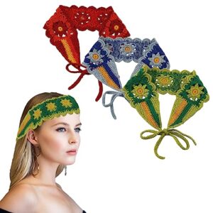 3pcs knitted headbands hippie wool braided hair headband boho vintage bandana for girls and women (green, orange, blue)