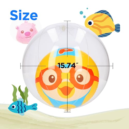 ARAKHAN Winnie Connie 16 Inch Clear Inflatable Beach Ball for Kids - Loopy Cartoon Character Pororo Style - Beachball for Swimming Pool Party Favors and Children Toy for Water Play