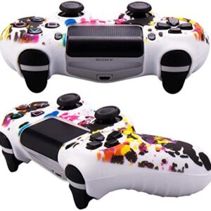 Silicone Cover Skin Case Shell for PS4 Sony Playstation 4 Slim/Pro Dualshock 4 Controller Cover with Pro Thumb Grips x 8 (Graffiti-White)