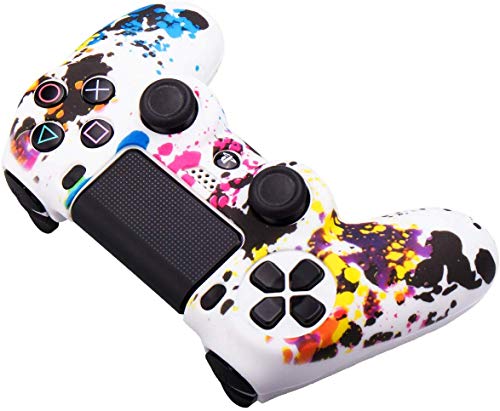 Silicone Cover Skin Case Shell for PS4 Sony Playstation 4 Slim/Pro Dualshock 4 Controller Cover with Pro Thumb Grips x 8 (Graffiti-White)