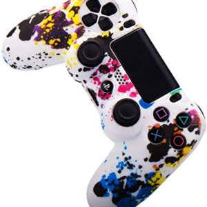 Silicone Cover Skin Case Shell for PS4 Sony Playstation 4 Slim/Pro Dualshock 4 Controller Cover with Pro Thumb Grips x 8 (Graffiti-White)