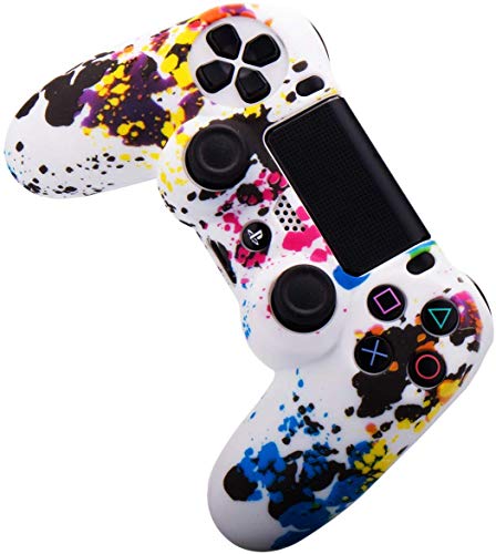 Silicone Cover Skin Case Shell for PS4 Sony Playstation 4 Slim/Pro Dualshock 4 Controller Cover with Pro Thumb Grips x 8 (Graffiti-White)