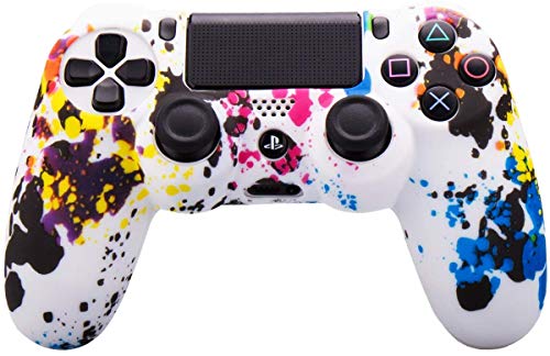 Silicone Cover Skin Case Shell for PS4 Sony Playstation 4 Slim/Pro Dualshock 4 Controller Cover with Pro Thumb Grips x 8 (Graffiti-White)