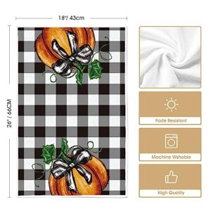 Artoid Mode Buffalo Plaid Pumpkin Fall Kitchen Towels Dish Towels, 18x26 Inch Seasonal Decoration Hand Towels Set of 2