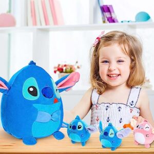 Tigiemap 13.8 Inch Stitch Plush, Stitch Mommy with 3 Baby Monsters Stuffed Plush Throw Pillow for Kids Boys Girls for Room Sofa Cushion Decoration